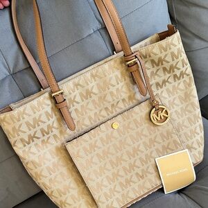 Michael Kors Beige and Brown Logo Tote